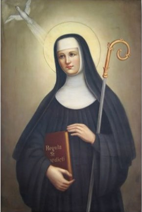 Hermana de san Benito. Pionera en la vida monástica femenina. Mostró la fuerza de la oración